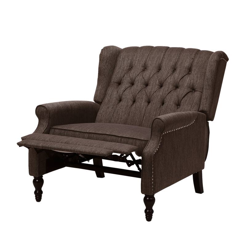 Oversized Wingback Push-Back Recliner with Footrest, Tufted Back, Nailheads