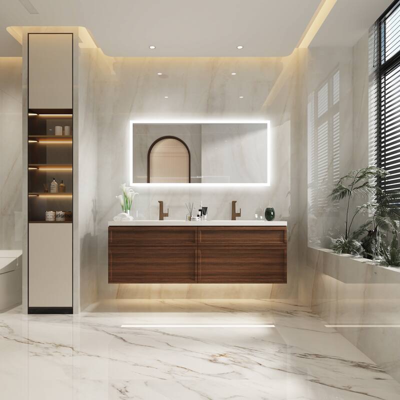 Wall Mounted Bathroom Frameless With Back/Front Light LED Mirror,Anti-fog