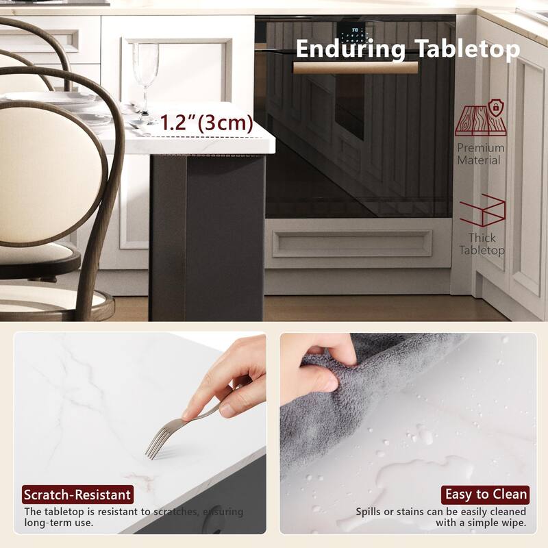 82.6" Fluted Kitchen Island with Extendable Dining Table for 4-6, Island Table for Kitchen with Power Outlet