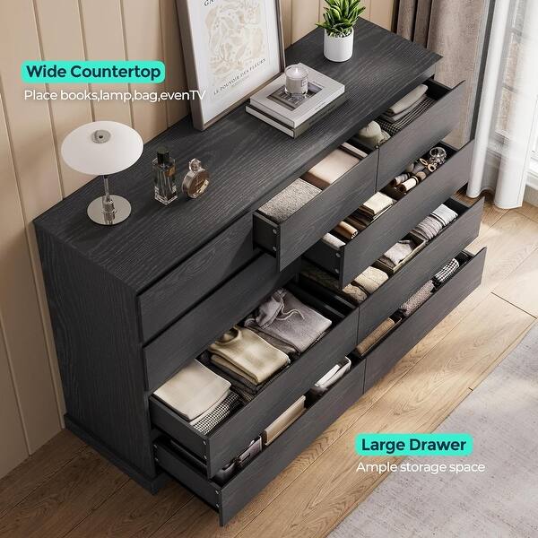 black modern farmhouse dresser LOVMOR Modern Farmhouse 6 Drawer Chest for Bedroom Wooden Bedroom Drawer Dresser for Bedroom Black in the Dressers department at Lowes.com