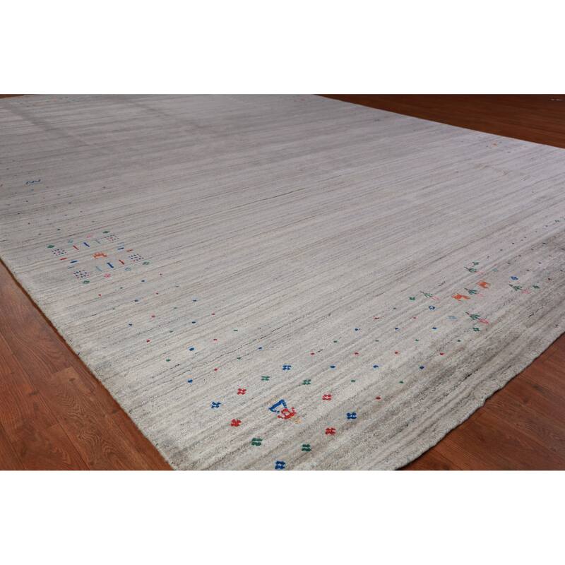 Tribal Gabbeh Indian Area Rug Hand-Knotted Stripe Wool Carpet - 9'2" x 12'6" - 9'2" x 12'6" - Grey