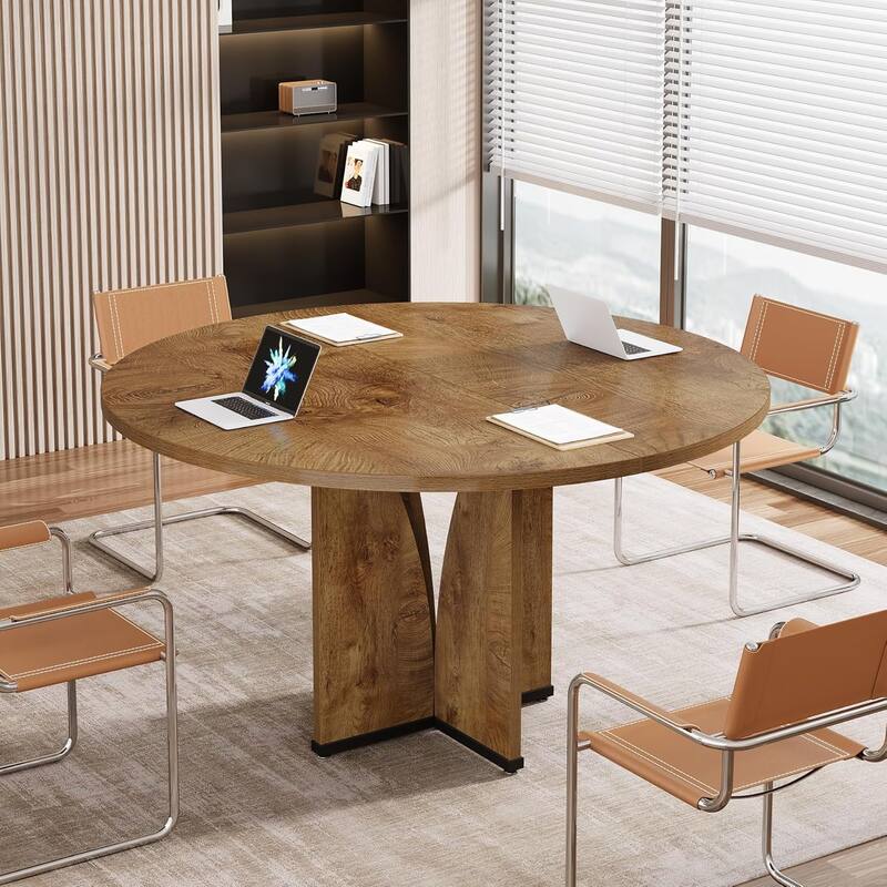 39" Round Conference Table for 4 Modern Wooden Meeting Table with Sturdy Base for Office/Training/Negotiation/Conference Room