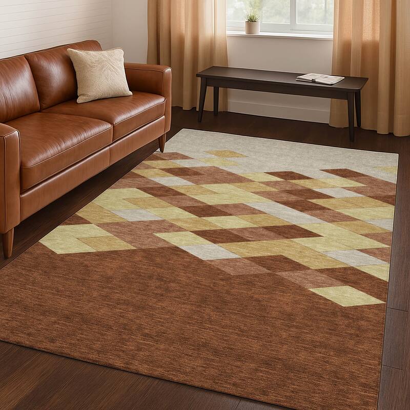 Machine Washable Indoor/ Outdoor Modern Avo Chantille Rug