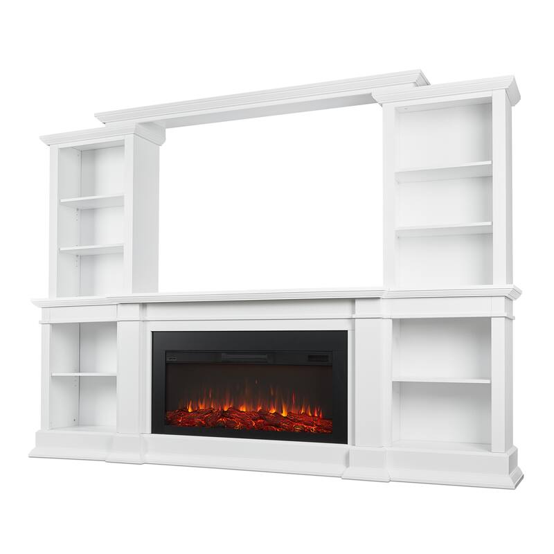 Monte Vista 108" TV Stand Electric Fireplace in White by Real Flame