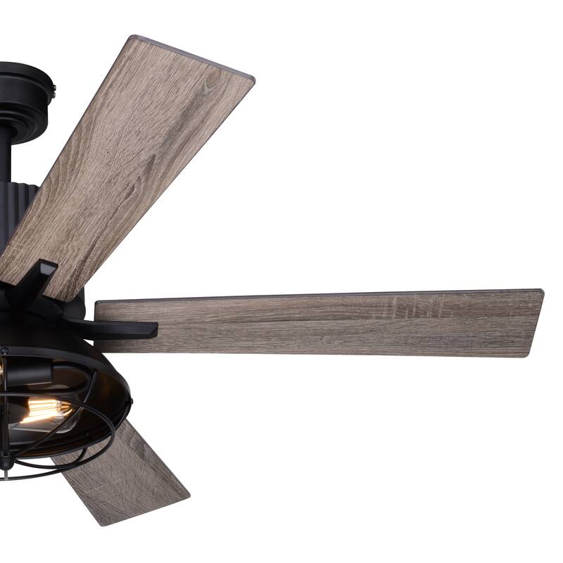 Elkhart 52-in. Black Industrial Indoor Ceiling Fan with LED Cage Light Kit and Remote - 52-in W x 21-in H x 52-in D