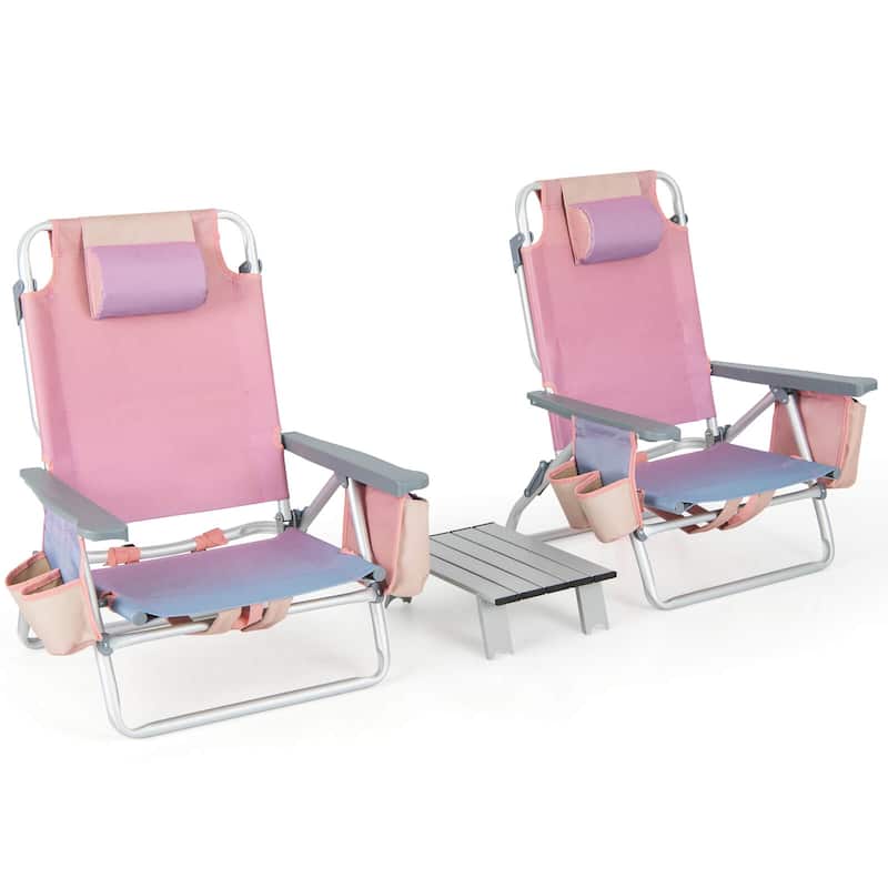 Gymax 2PCS Folding Backpack Beach Chair Table Set 5-Position Outdoor - Multi