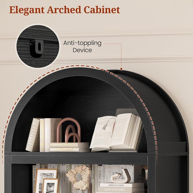 Tall Arched Cabinet Bookcase with storage Bookshelf 2 Door