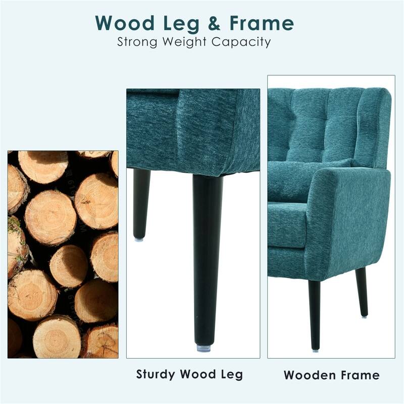 Modern Chenille Upholstered Armchair with Pillow and Solid Wood Leg