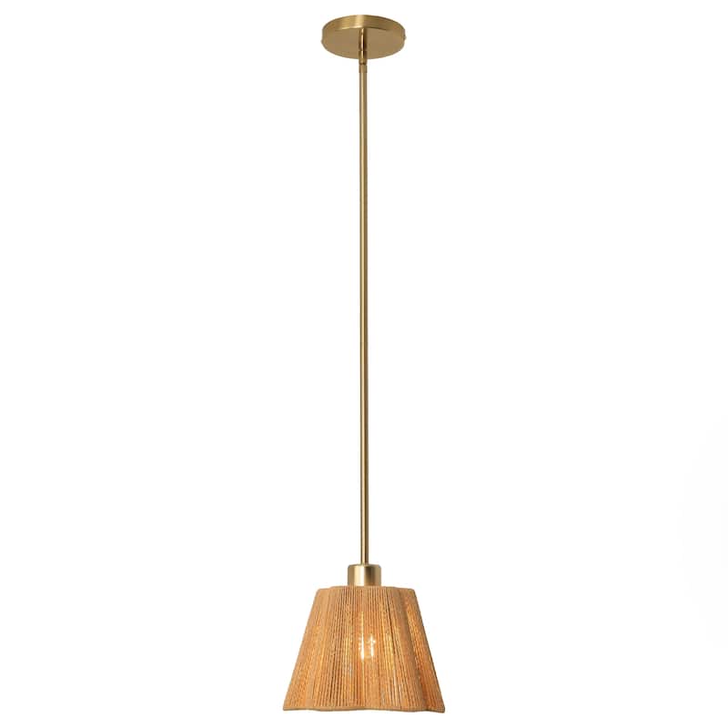 1-Light Boho Brown Paper Rope Cloche Hanging Pendant Light