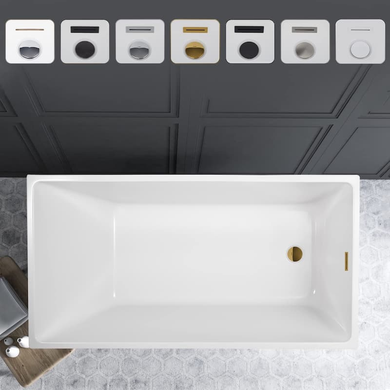 Vanity Art 47" x 29" White Acrylic Flatbottom Freestanding Bathtub - White/Titanium Gold