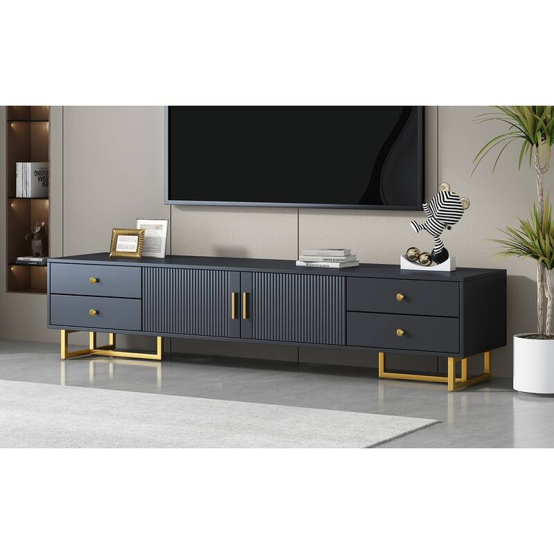 Wood Storage TV Stand for 65 Inch TV with Cabinet, 4 Drawer