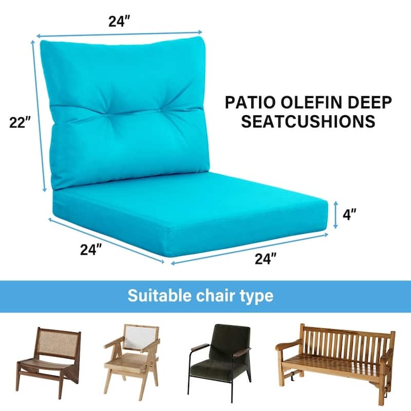 WINSOON Outdoor Waterproof and Resistant Chair Cushion Set, Deep Seat and Backrest Cushion Set for Patio