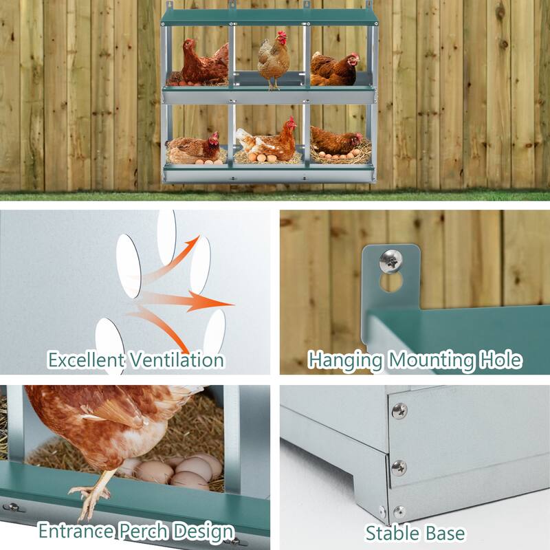 6-Compartment Galvanized Steel Chicken Nesting Box - Easy-Assembly Egg Laying Box for Hens