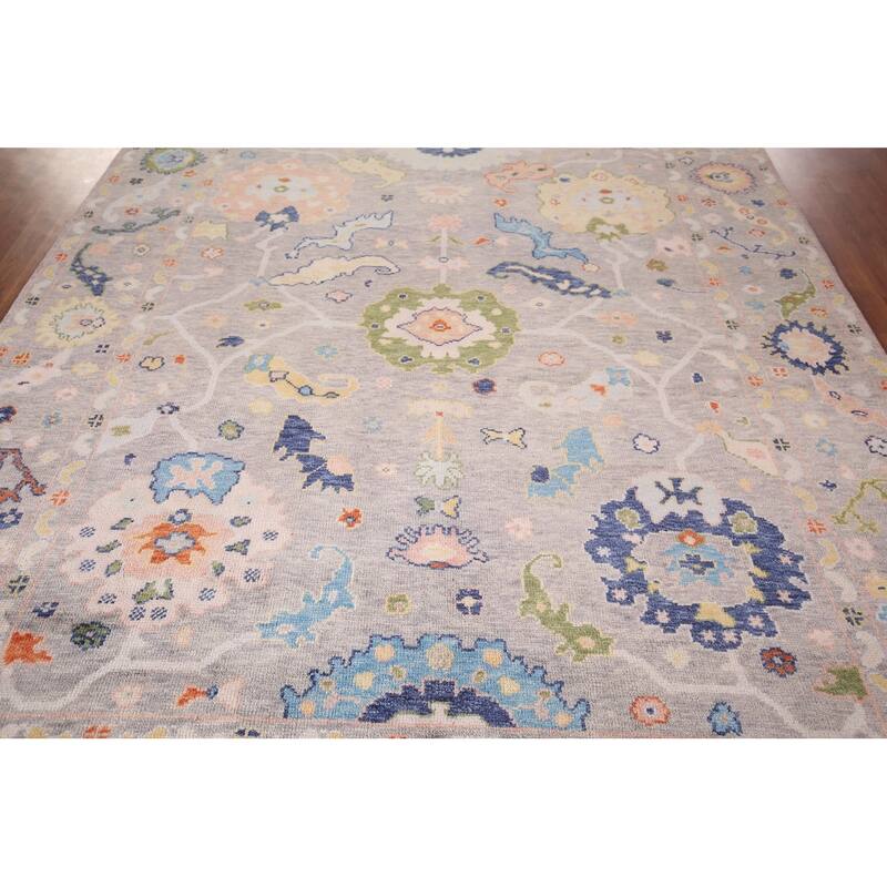 All-Over Floral Oushak Oriental Area Rug Hand-Knotted Wool Carpet - 7'11"x 9'10"