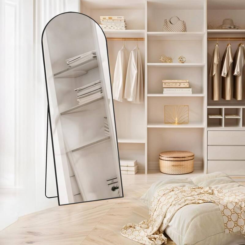 Arched Mirror Full Length, 16"x59" Body Wall Mirrors, Floor Standing,Tall Arch Mirror with Stand Aluminum Alloy Frame
