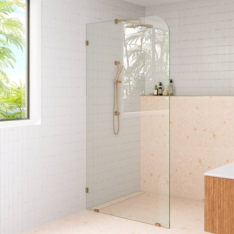 Glass Warehouse 38" x 78" Frameless Shower Door - Single Fixed Panel Radius - Brushed Bronze