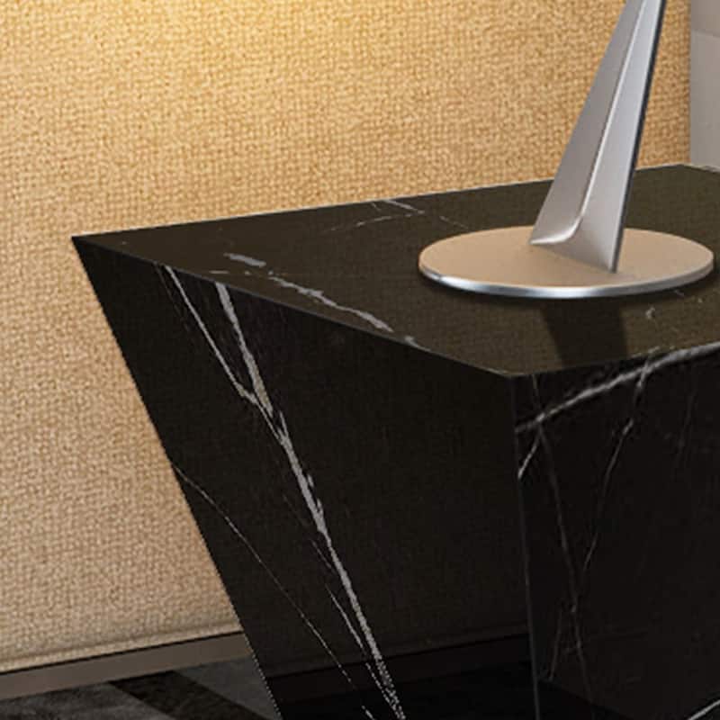 Modern Square Coffee Table, Trapezoid White Sintered Stone Coffee Table, Fully-assembled