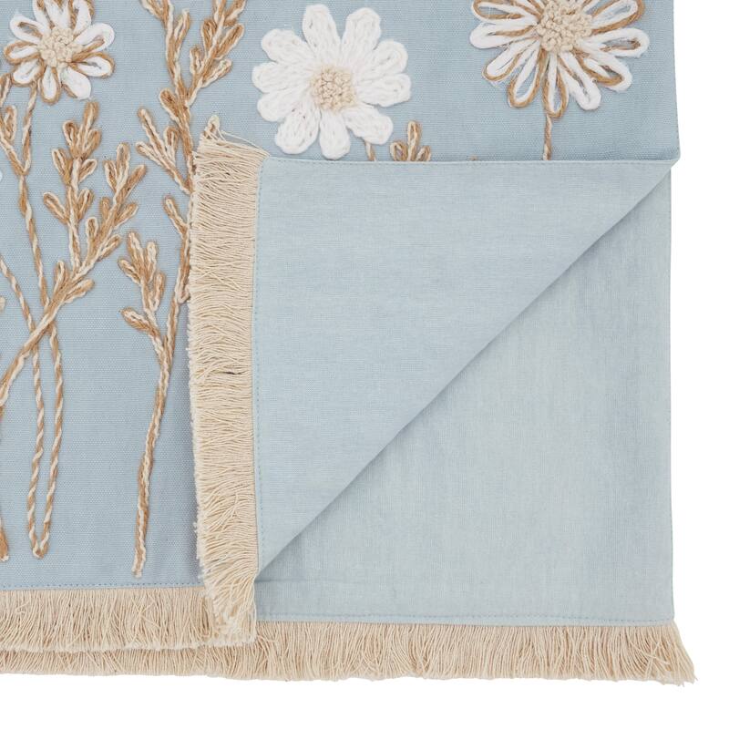 Embroidered Floral Table Runner - Lined Decorative Table Runner with Fringe for Dining & Console Tables, 16"x72"