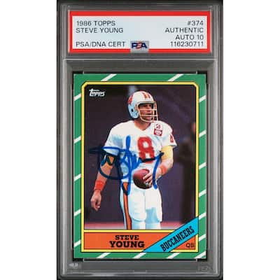 Steve Young 1986 Topps Signed Football Rookie Card #374 Auto Graded PSA 10 Cert # 1162307011 - 8' x 11'