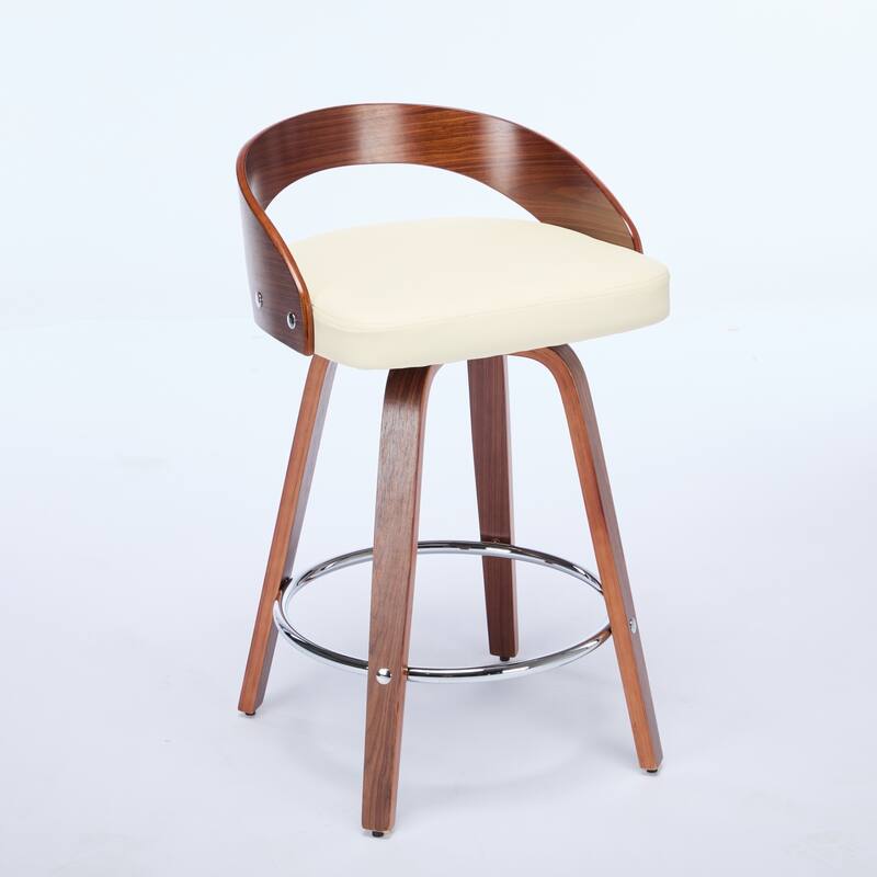 Bar Stools Set of 2, Swivel Bar Height Stools with Low Back, Wood Bar Chairs with Soft Cushion Seat, 25-Inch Seat Height