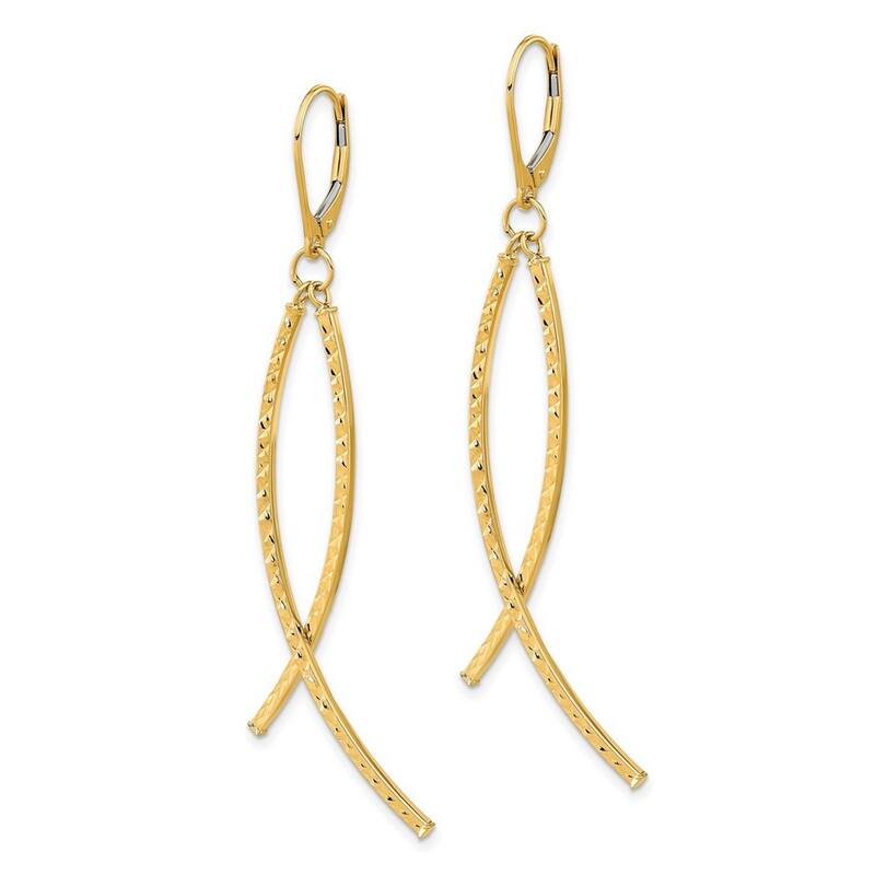 Curata 14k Yellow Gold Large Diamond-cut Christian Fish Leverback Earrings 69.3x10mm