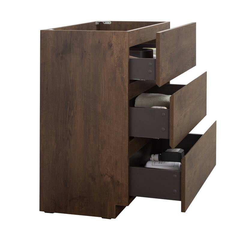 GDFStudio - Alice Gray Freestanding Bathroom Cabinet with Three Soft-Close Drawers, Pre-Assembled, No Basin