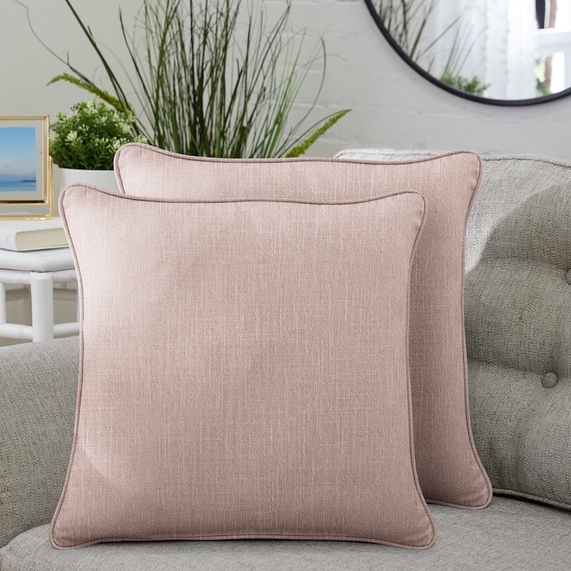 Sorra Home Corded Linen Texture Pillows (Set of 2) - 18 in H x 18 in W x 6 in D - Blush