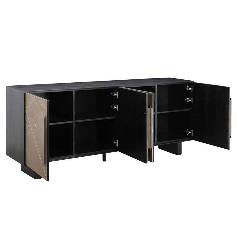 Spruce & Spring Modern Black Ash Sideboard with Cappuccino Ceramic Doors, Large Storage Cabinet