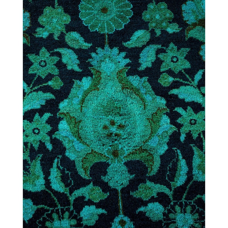 Overton Hand Knotted Wool Vintage Inspired Modern Contemporary Overdyed Blue Area Rug - 9' 3" x 12' 1"