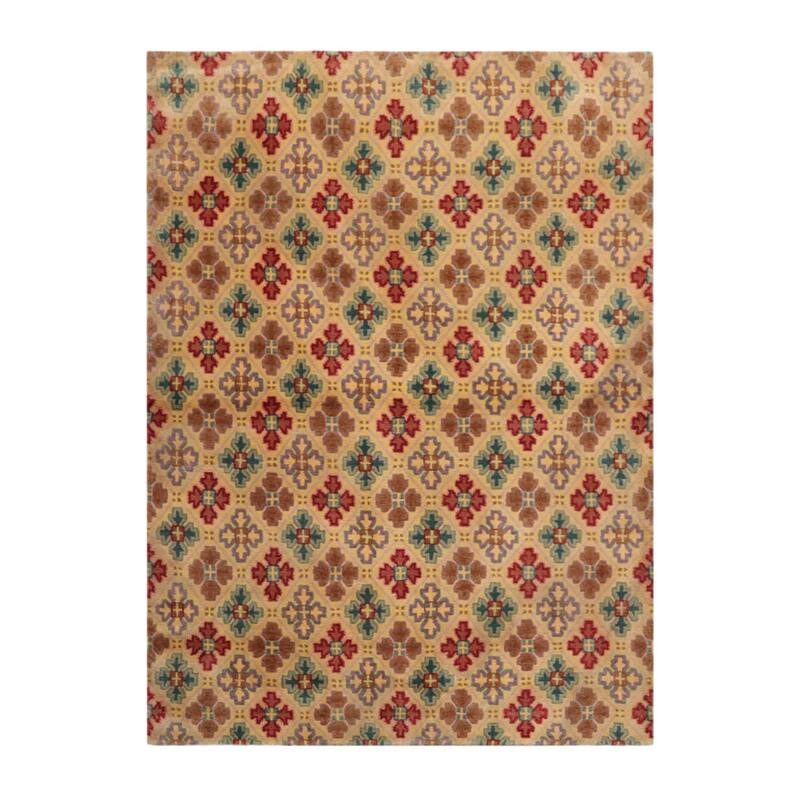 Hand Knotted Tibetan Beige All-Over Wool Transitional Area Rug - 4' 1'' x 5' 8''