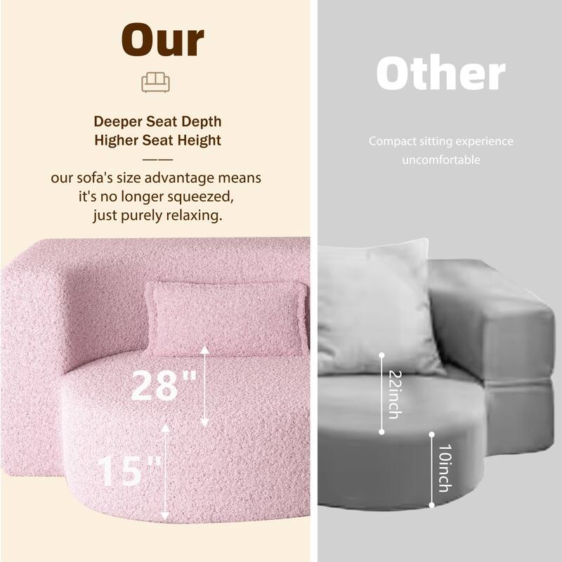 78" Convertible Teddy Fabric Sofa with 2 Pillows, No Assembly Required