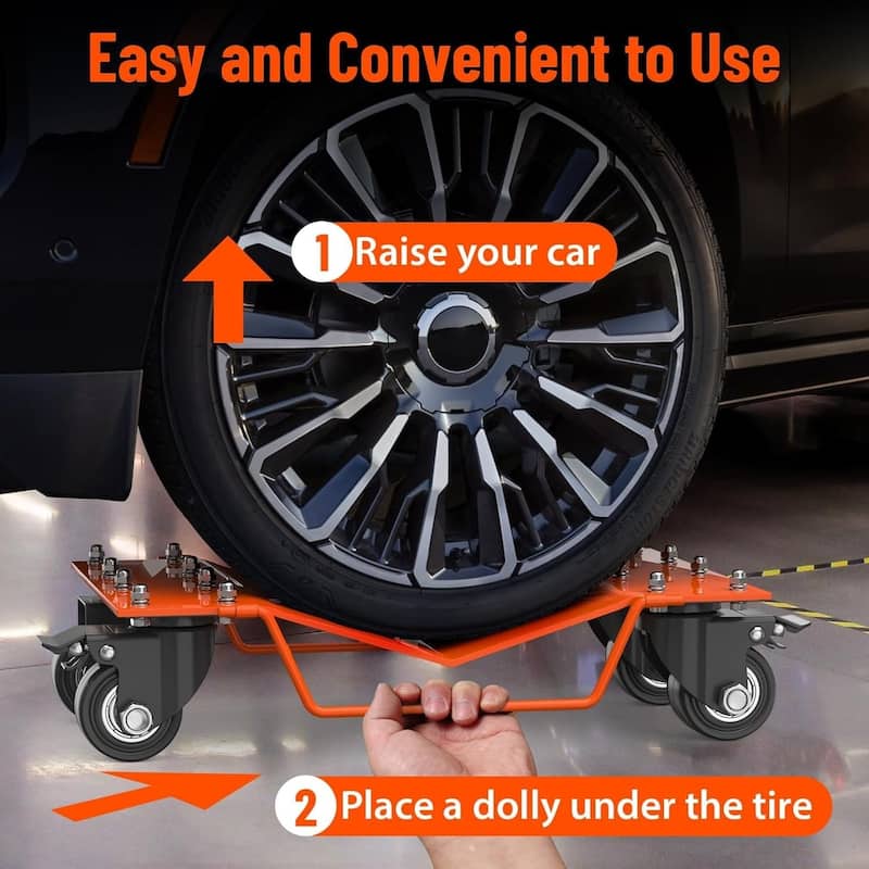 4-Pack Heavy-Duty Wheel Dolly Set 8000-lb Capacity 360Degree Swivel Casters and Brakes Orange