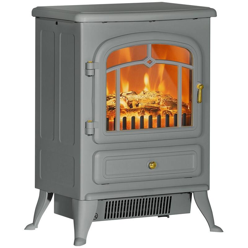 18"/22" Electric Fireplace Heater, Freestanding Stove with LED Flames, Overheating Protection, 750W/1500W, White/Red/Gray/Brown