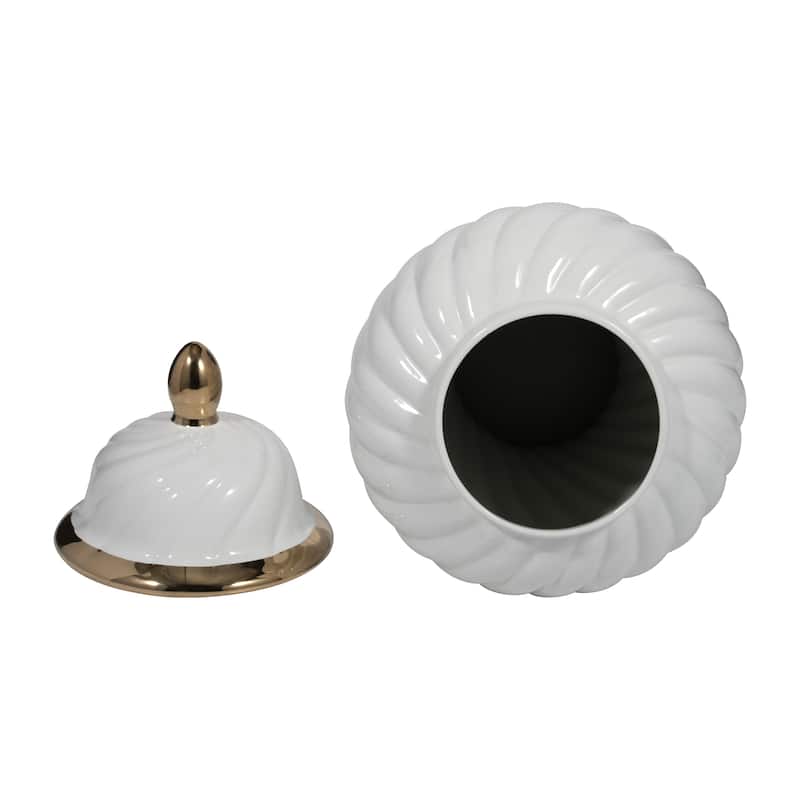 Sagebrook Home Ceramic 20" Swirl Temple Jar, White/Gold, Cylinder, 20"H, Swirl - 11" x 11" x 20"