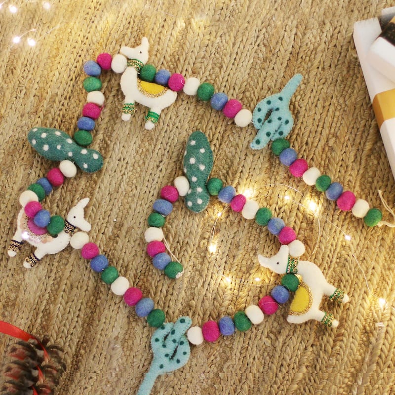 Novica Handmade Festive Llamas Wool Felt Garland - Multi