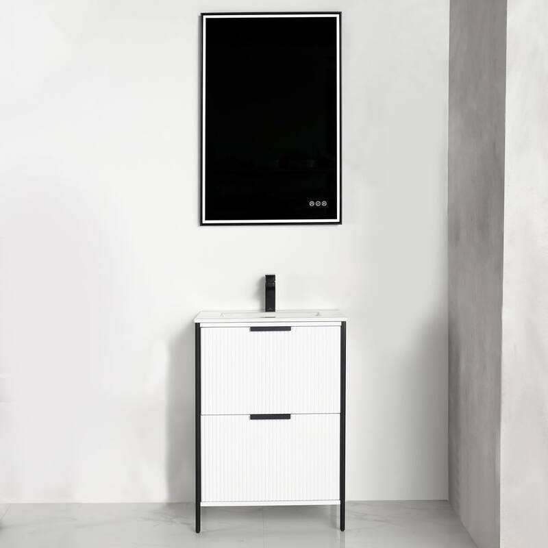 Blossom 24 Inch All Wood Freestanding Bathroom Vanity with Sink - 24" Ceramic Sink - Glossy White