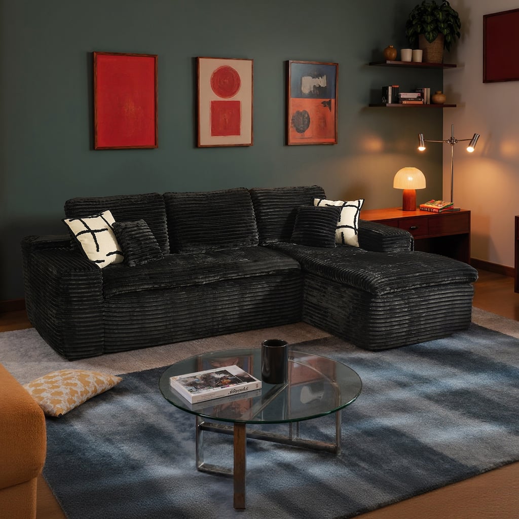 HOOOWOOO Upholstered Fabric Sectional Sofa Couch with Chaise