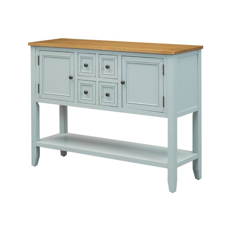 Storage Vintage Console Table with Four Small Drawers and Bottom Shelf for Living Rooms, Entrances and Kitchens