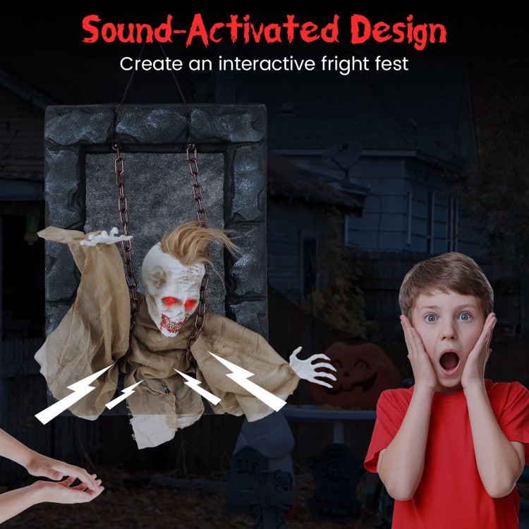 Brown-Black Foam Zombie Prisoner Halloween Decoration with Sound