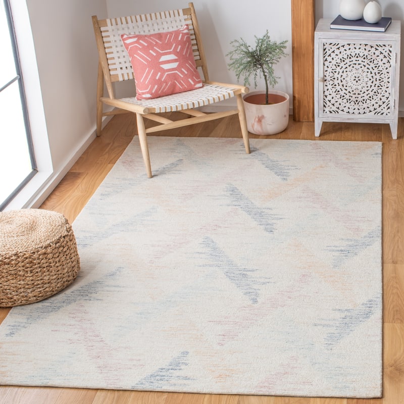 SAFAVIEH Handmade Rodeo Drive Sky Mid-Century Modern Wool Rug - 4' x 6' - Ivory/Blue