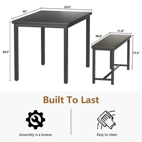 Dining Table Set with Bench, 3 Pieces Dining Furniture Set Kitchen