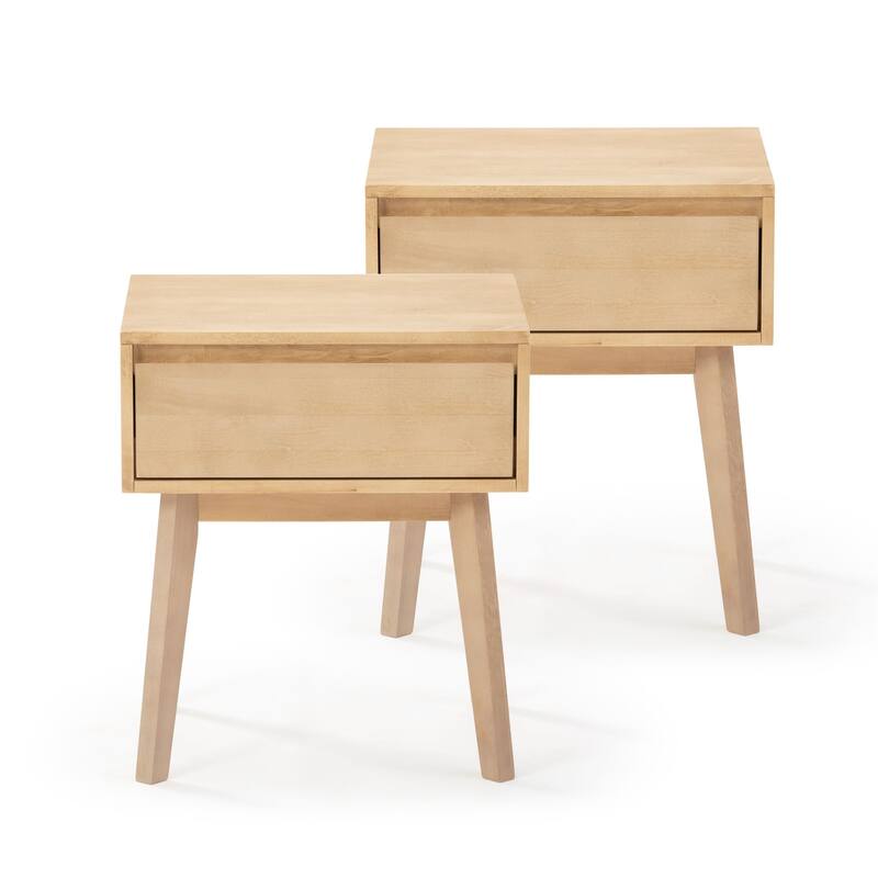 Plank and Beam Scandinavian Nightstand with 1 Drawer - Set of 2