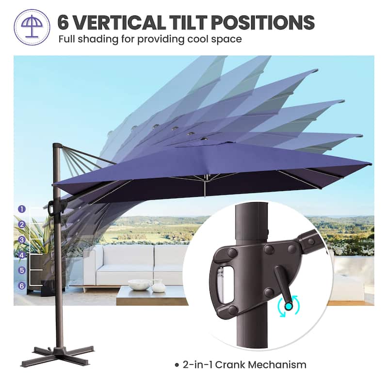 12 x 9 ft Outdoor Shade Parasol Patio Offset Cantilever Umbrella with Weights Base