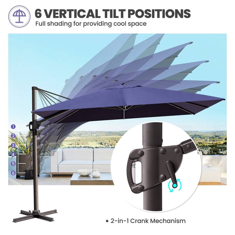 9 FT x 11.5 FT Outdoor Patio Cantilever-Offset Umbrella with 4-Piece Fillable Weighted Base