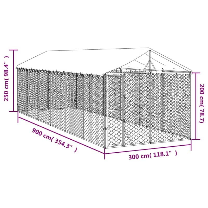 vidaXL Outdoor Dog Kennel with Roof Silver Galvanized Steel