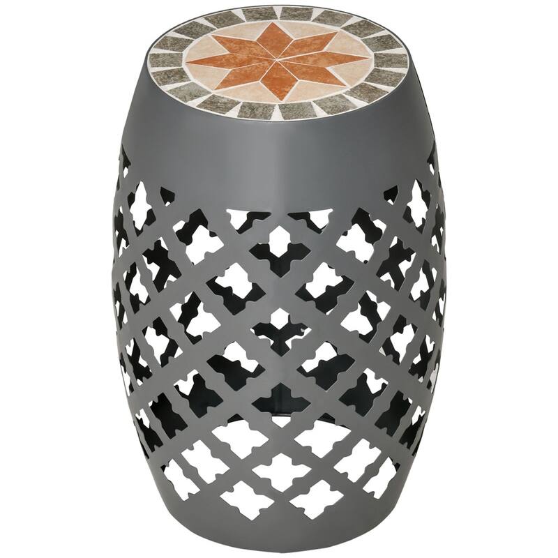 Grey Steel Ceramic Mosaic Garden Stool Multifunctional Outdoor Seat - 12.25" L x 12.25" W x 18" H - Grey
