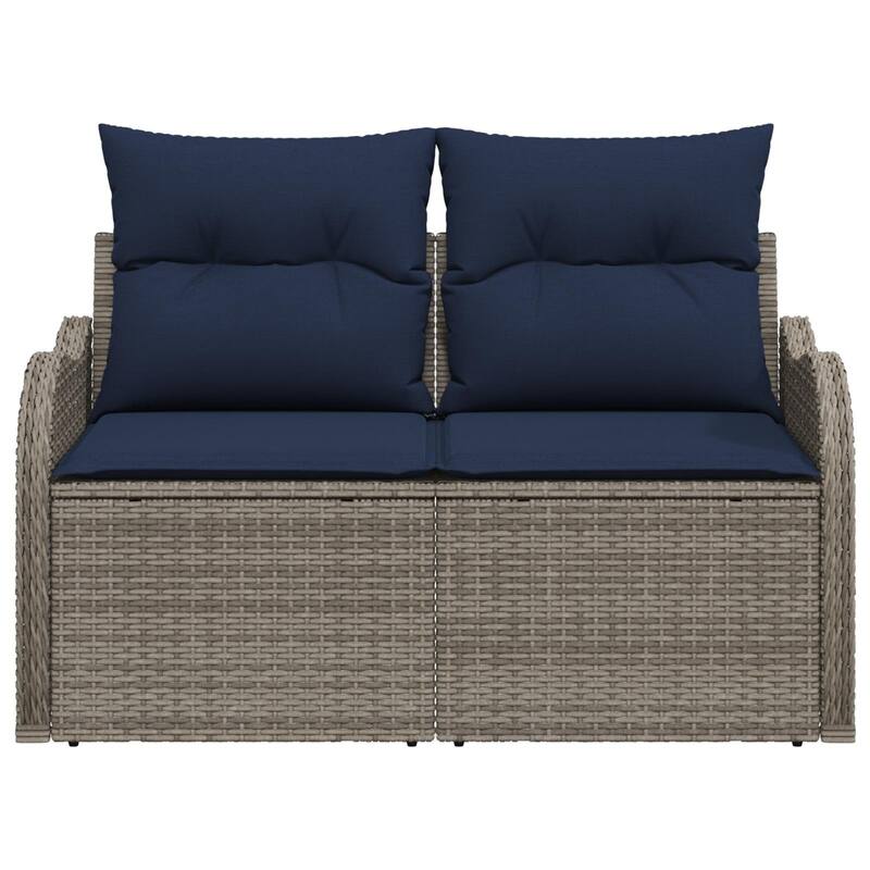vidaXL 2-Seater Garden Sofa with Cushions Black/Brown/Grey Poly Rattan - 24.4 x 47.6 x 27.2