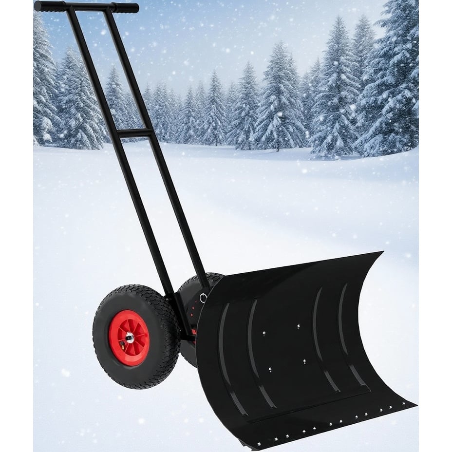 Double Rod Snow Shovel Pusher, with Wheels