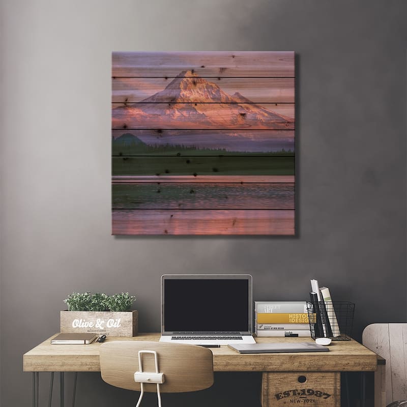 OR, Mount Hood NF. Sunset light reddens north side of Mount Hood with first snow Print On Wood by John Barger - Multi-Color
