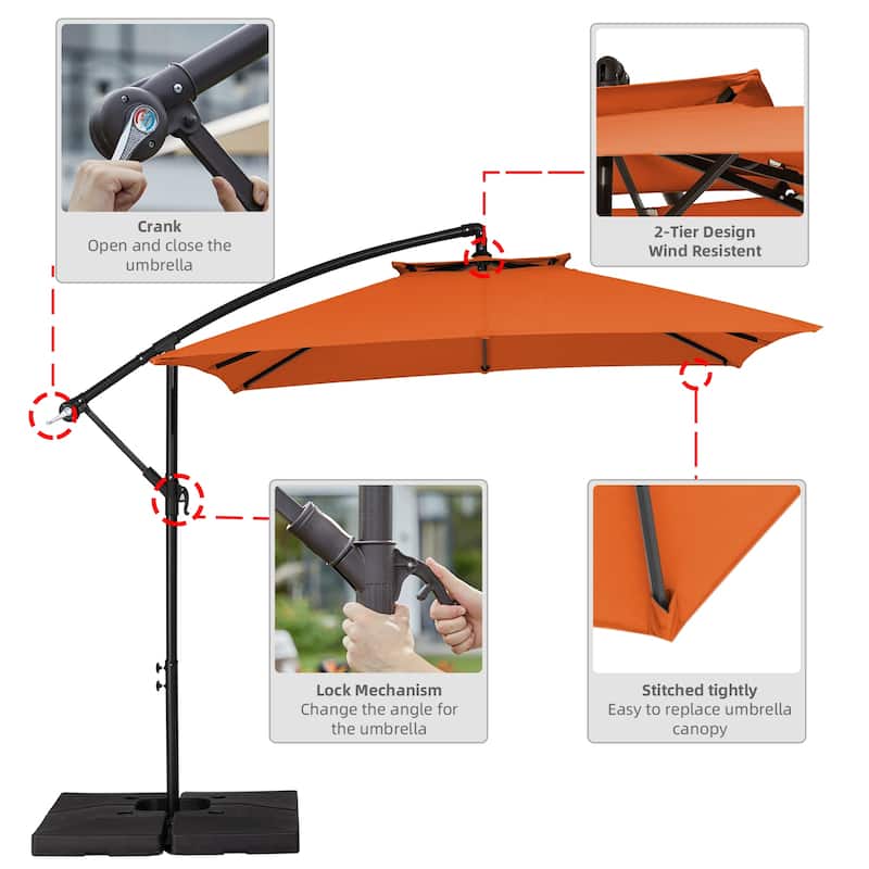 8ft×8ft Square Steel Crank-lift Cantilever Umbrella With Weighted Base